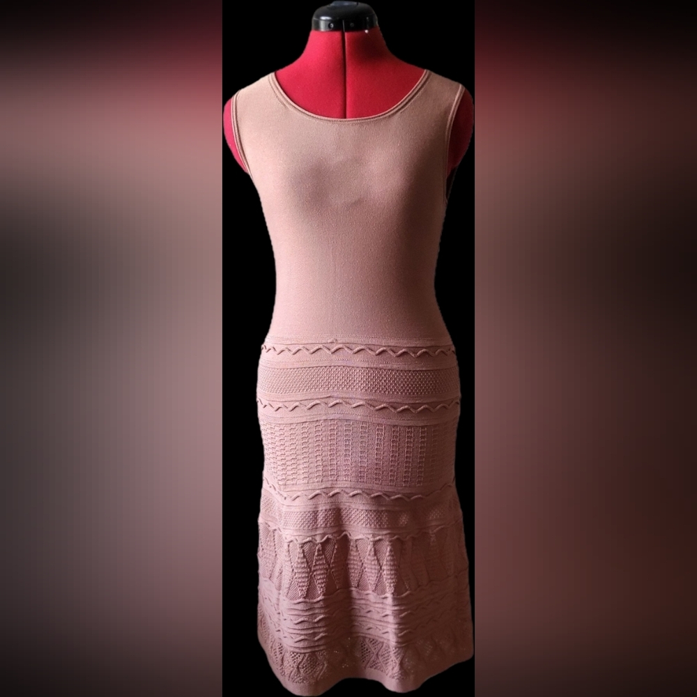 Peruvian Connection Camel Tan Knit Sleeveless Midi Tank Dress